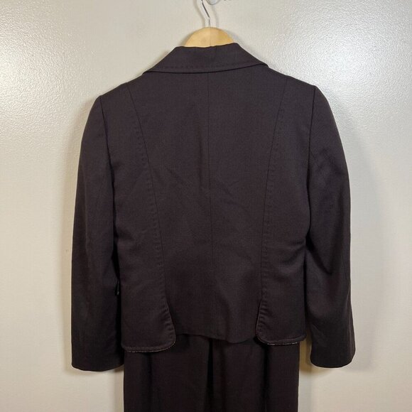 Vintage Valentino Dress Jacket Set Size 44 US 8 Brown Wool Career Business - Picture 7 of 16